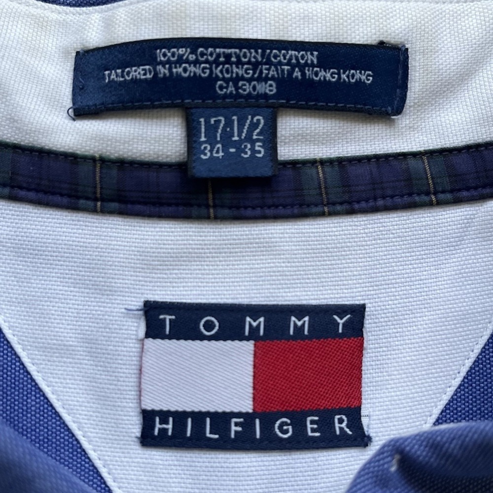 Tommy Hilfiger Button Shirt Men 17.5 34-35 Blue Cotton Oxford Crest Vintage - Picture 4 of 11